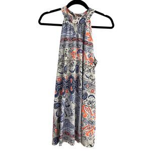 Caramela Paisley Orange + Blue Lined Sleeveless Dress Large